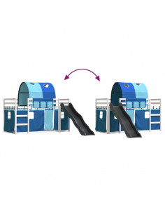 Letto a Castello con Scivolo e Tende Blu 80x200 cm