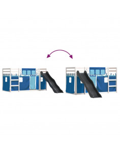 Letto a Castello con Scivolo e Tende Blu 80x200 cm