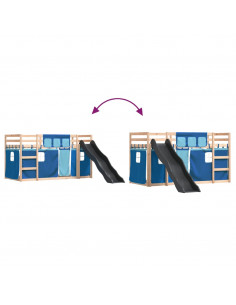 Letto a Castello con Scivolo e Tende Blu 80x200 cm