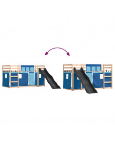 Letto a Castello con Scivolo e Tende Blu 90x190 cm