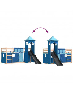 Letto a Castello con Scivolo e Tende Blu 90x190 cm