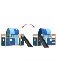Letto a Castello con Scivolo e Tende Blu 90x200 cm