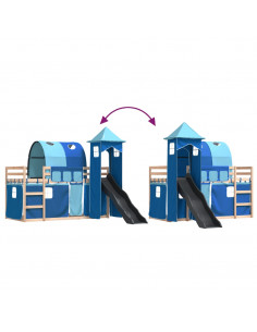 Letto a Castello con Scivolo e Tende Blu 90x200 cm