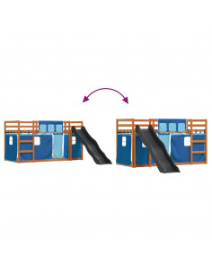 Letto a Castello con Scivolo e Tende Blu 90x200 cm