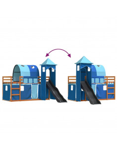 Letto a Castello con Scivolo e Tende Blu 90x200 cm