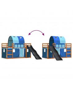 Letto a Castello con Scivolo e Tende Blu 90x200 cm