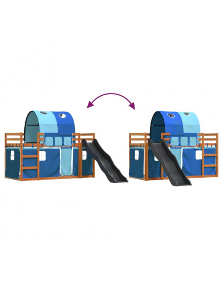 Letto a Castello con Scivolo e Tende Blu 90x200 cm