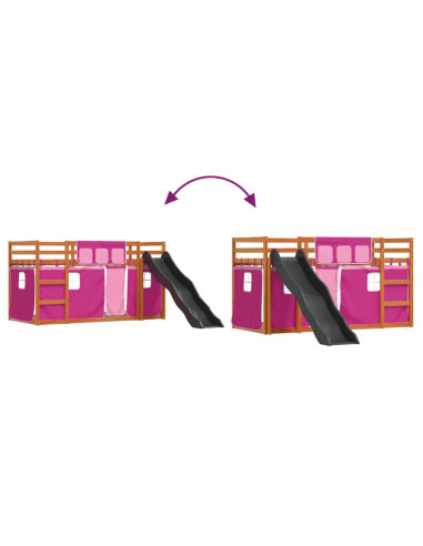 Letto a Castello con Scivolo e Tende Rosa 80x200 cm