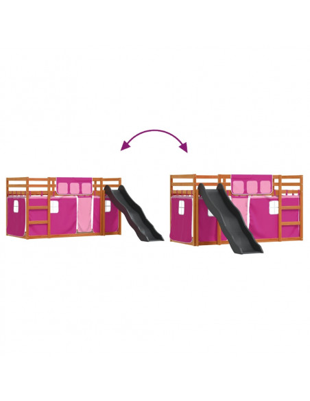 Letto a Castello con Scivolo e Tende Rosa 80x200 cm