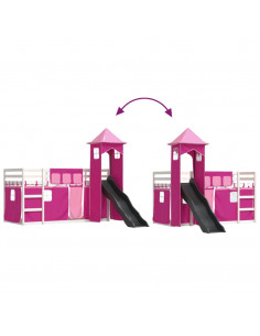 Letto a Castello con Scivolo e Tende Rosa 80x200 cm