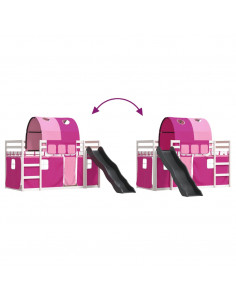 Letto a Castello con Scivolo e Tende Rosa 80x200 cm