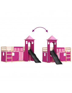 Letto a Castello con Scivolo e Tende Rosa 80x200 cm