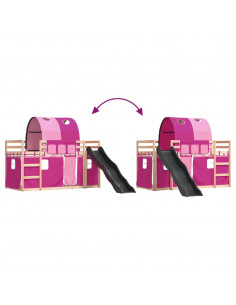 Letto a Castello con Scivolo e Tende Rosa 80x200 cm