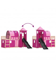 Letto a Castello con Scivolo e Tende Rosa 80x200 cm