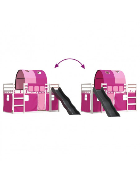 Letto a Castello con Scivolo e Tende Rosa 90x190 cm