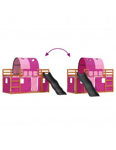 Letto a Castello con Scivolo e Tende Rosa 90x200 cm