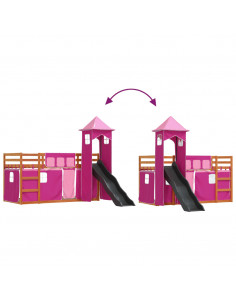 Letto a Castello con Scivolo e Tende Rosa 90x200 cm