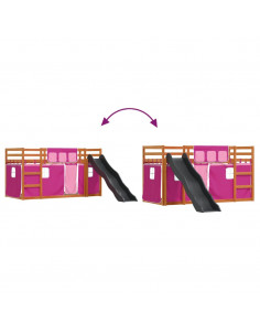 Letto a Castello con Scivolo e Tende Rosa 90x200 cm