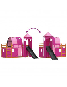 Letto a Castello con Scivolo e Tende Rosa 90x200 cm