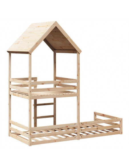 Letto a Castello con Tetto 90x190 cm in Legno Massello di Pino