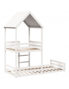 Letto a Castello con Tetto Bianco 80x200 cm Legno Massello Pino