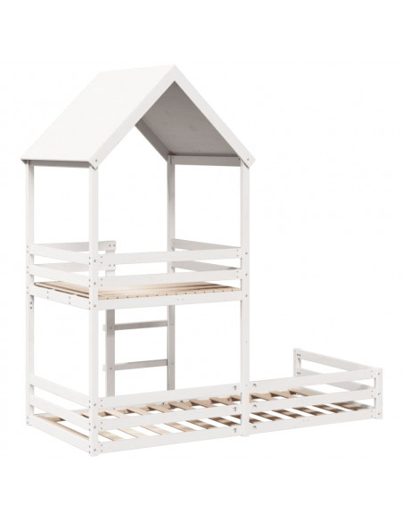 Letto a Castello con Tetto Bianco 90x200 cm in Legno di Pino