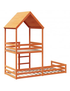 Letto a Castello con Tetto Cera 90x200 cm Legno Massello Pino