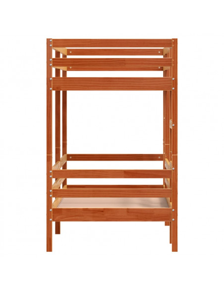 Letto a Castello Marrone Cera 75x190 cm in Legno di Pino