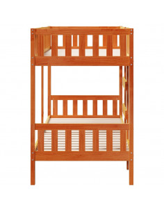 Letto a Castello Marrone Cera 80x200 cm in Legno di Pino