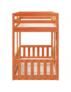 Letto a Castello Marrone Cera 90x200 cm in Legno di Pino