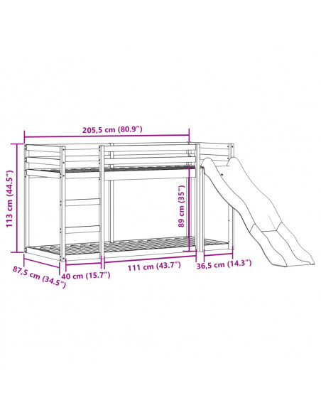 Letto a Castello Scivolo e Scala 80x200 cm Legno Massello Pino