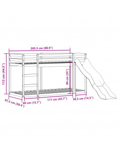 Letto a Castello Scivolo e Scala 90x200 cm Legno Massello Pino