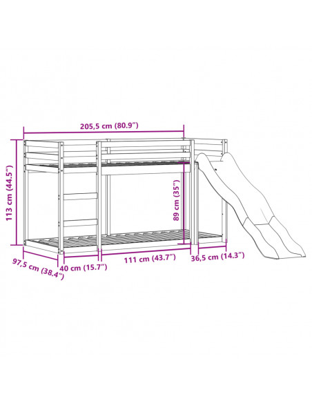 Letto a Castello Scivolo e Scala 90x200 cm Legno Massello Pino