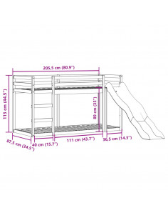 Letto a Castello Scivolo e Scala Bianco 80x200 cm Legno di Pino