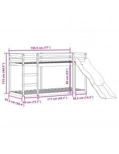 Letto a Castello Scivolo e Scala Bianco 90x190 cm Legno di Pino