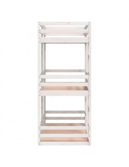 Letto a Castello Triplo Bianco 80x200 cm Legno Massello di Pino