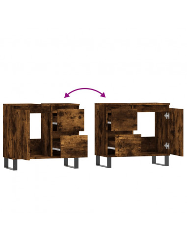 Armadietto Bagno Rovere Fumo 65x33x60 cm in Legno Multistrato