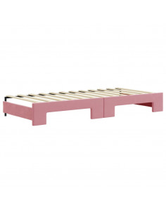 Divano Letto Estraibile con Cassetti Rosa 90x200 cm Velluto