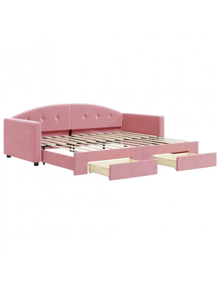 Divano Letto Estraibile con Cassetti Rosa 90x200 cm Velluto