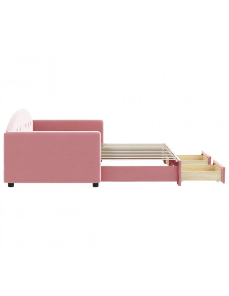 Divano Letto Estraibile con Cassetti Rosa 90x200 cm Velluto