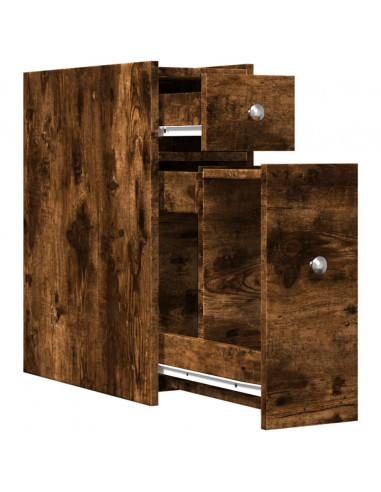 Armadietto da Bagno Stretto con Ruote Rovere Fumo in Truciolato