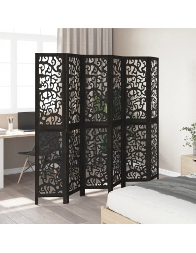 Divisorio Ambienti 6 Pannelli Nero Legno Massello di Paulownia