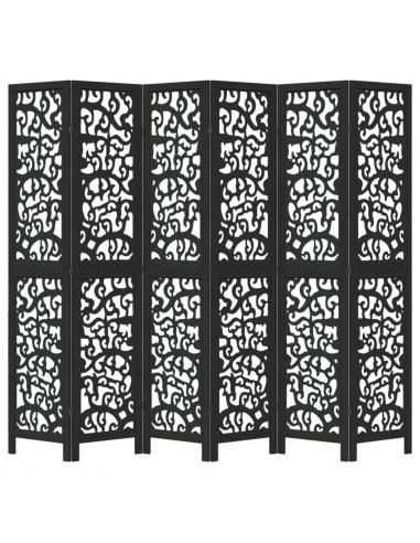 Divisorio Ambienti 6 Pannelli Nero Legno Massello di Paulownia