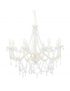 Lampadario con Perline Bianco 8 Lampadine E14 2