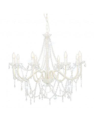 Lampadario con Perline Bianco 8 Lampadine E14