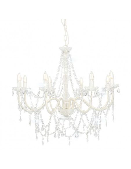 Lampadario con Perline Bianco 8 Lampadine E14
