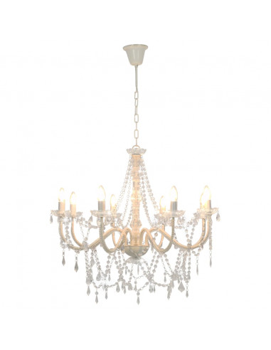 Lampadario con Perline Bianco 8 Lampadine E14