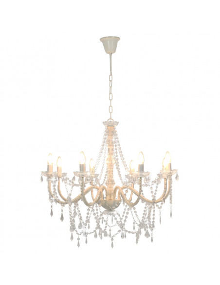 Lampadario con Perline Bianco 8 Lampadine E14