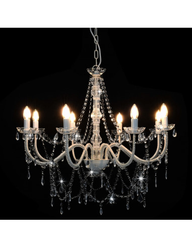 Lampadario con Perline Bianco 8 Lampadine E14