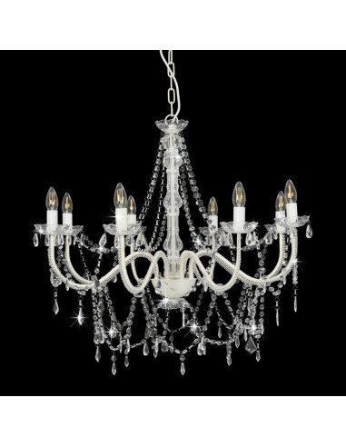 Lampadario con Perline Bianco 8 Lampadine E14